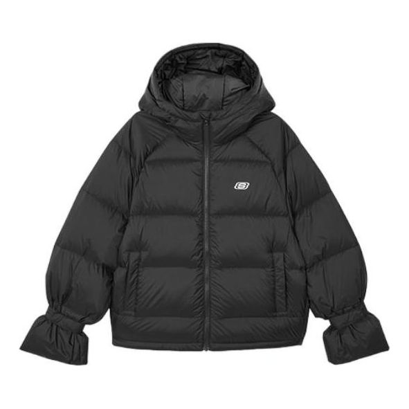 (WMNS) Skechers Zip-up Hooded Long Sleeve Down Jacket 'Black' L421W113