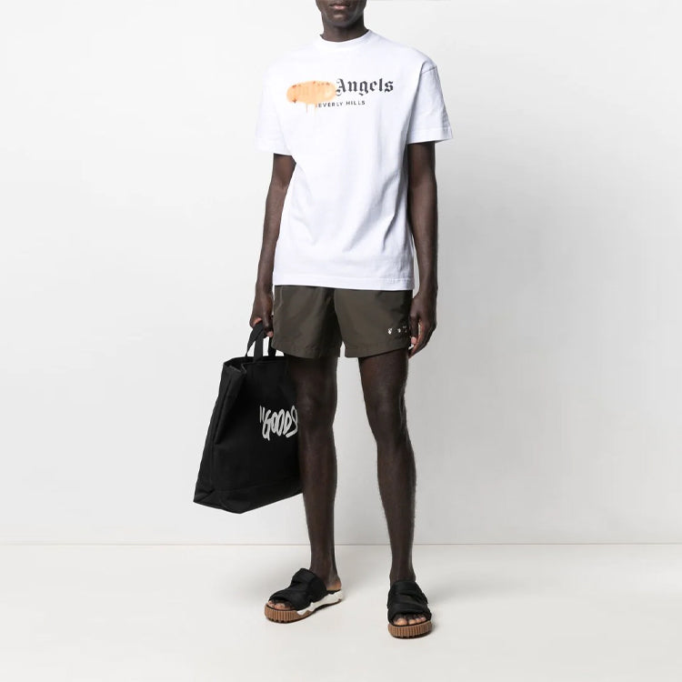 Off-White Men's SS21 Logo Pants Shorts Slim Fit Brown OMFA003S21FAB0015901