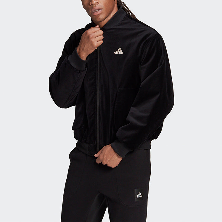 adidas Velvet Bomber M Solid Color Sports Jacket Black H25097