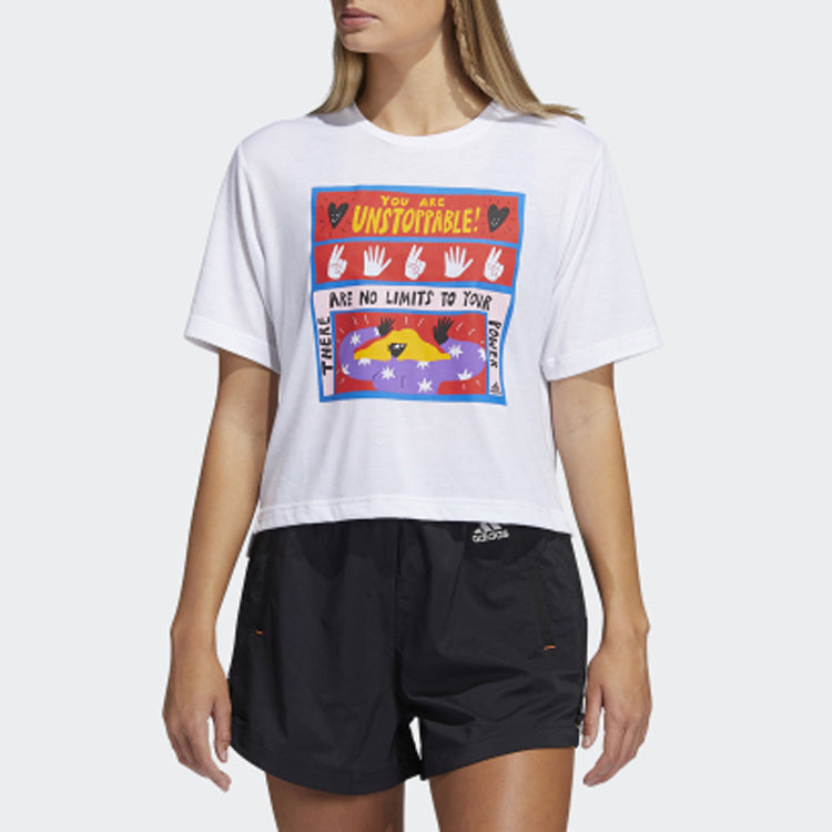 (WMNS) adidas Egle Gfx Tr Tee Pattern Printing Round Neck Short Sleeve White T-Shirt GN9145