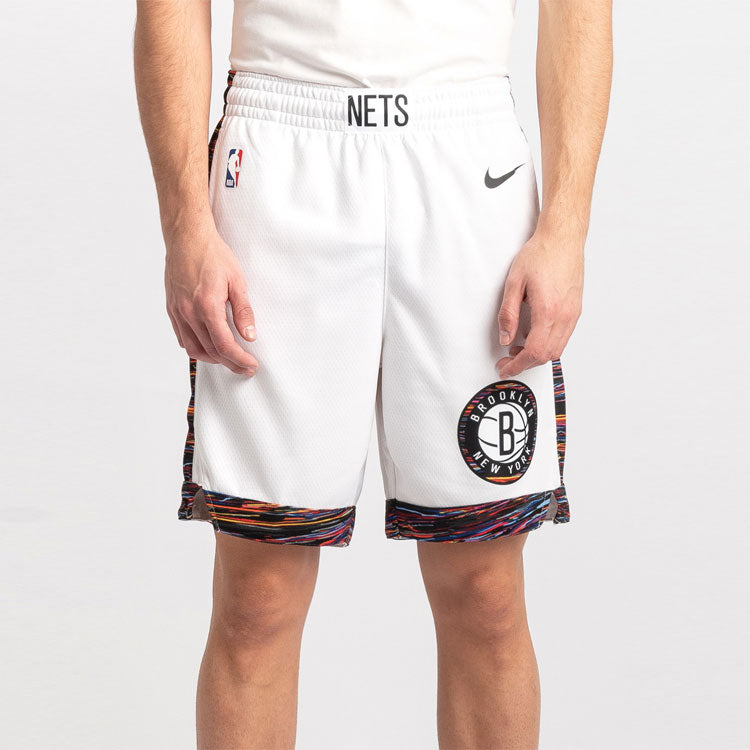 Nike NBA City Edition Swingman Brooklyn Nets Sports Splicing Basketball Shorts White BV5861-100