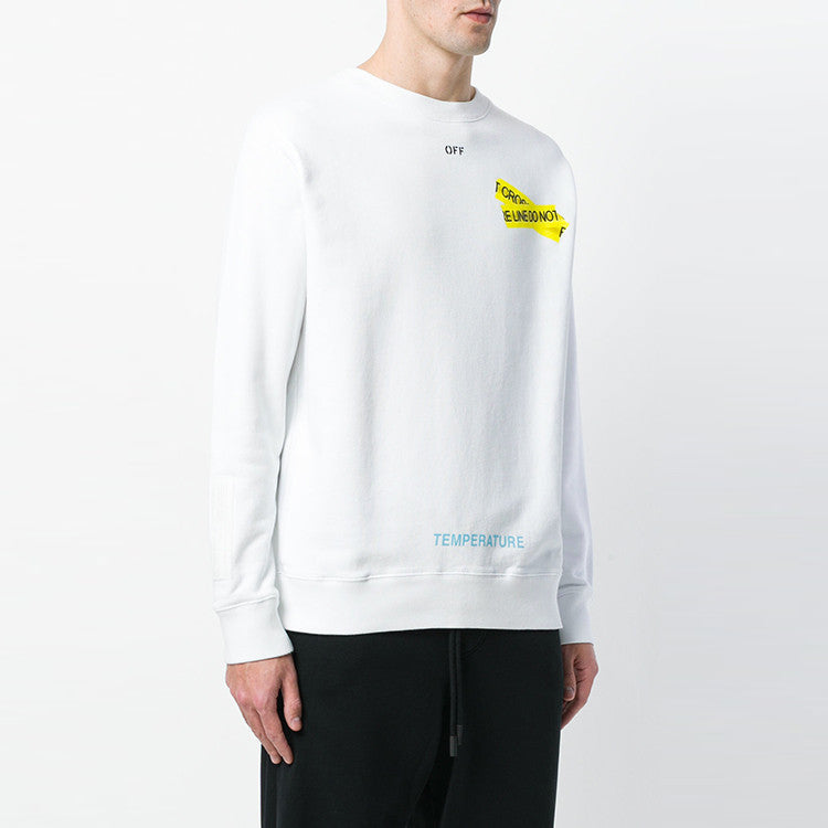Men's Off-White Rubber Strap Printing Round Neck Long Sleeves White 0MBA003S180030240160