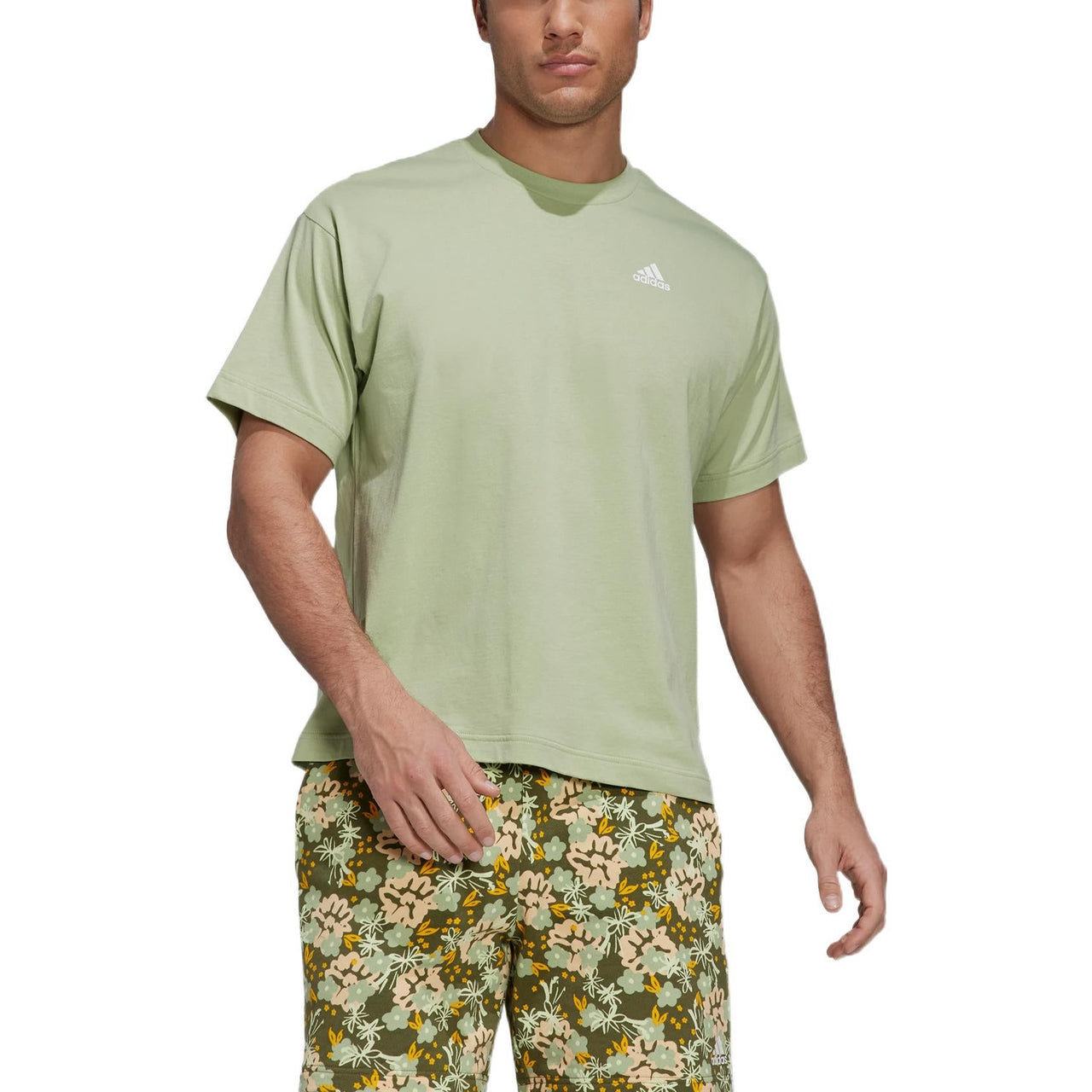adidas Solid Color Logo Alphabet Printing Sports Short Sleeve Olive Green HS3508