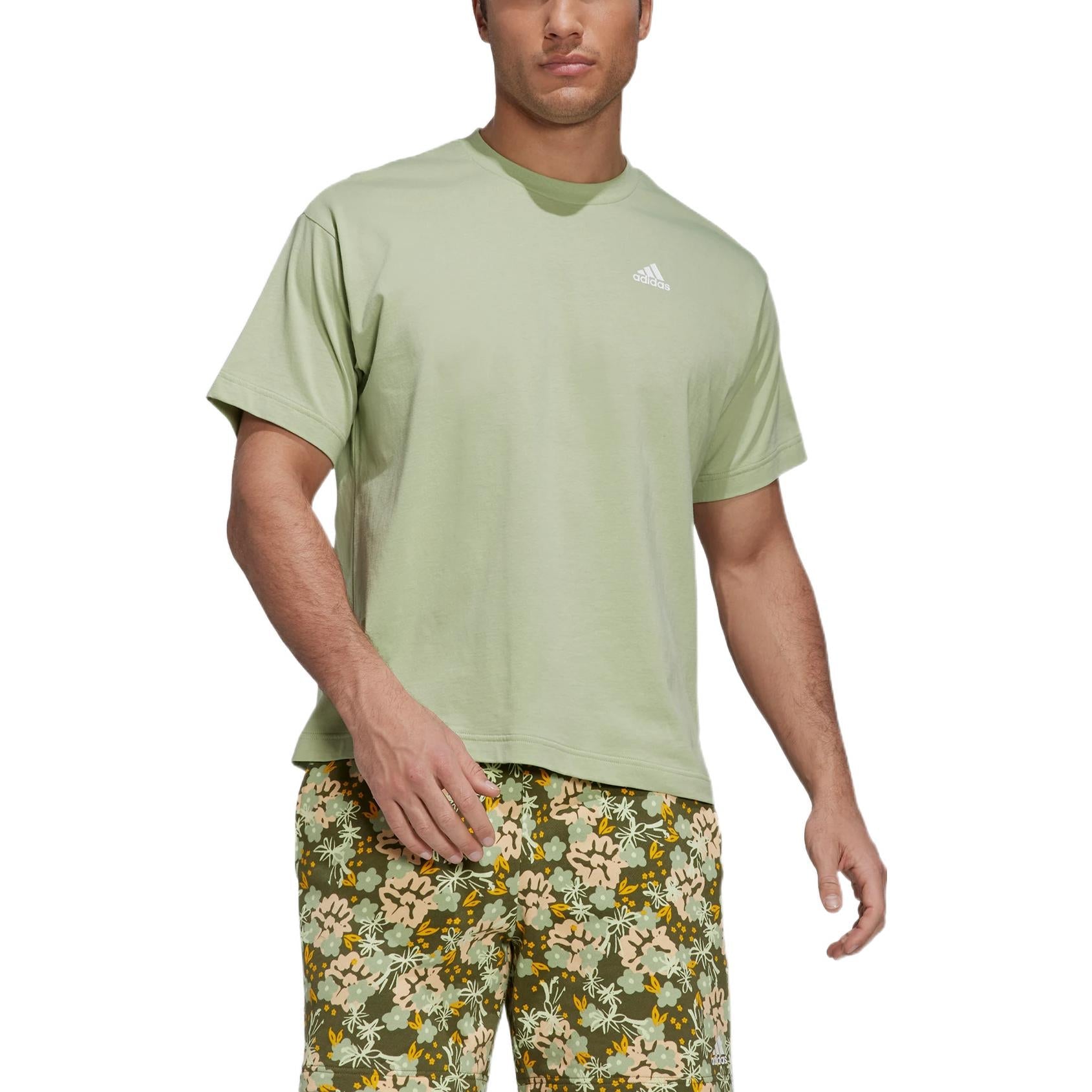 adidas Solid Color Logo Alphabet Printing Sports Short Sleeve Olive Green HS3508