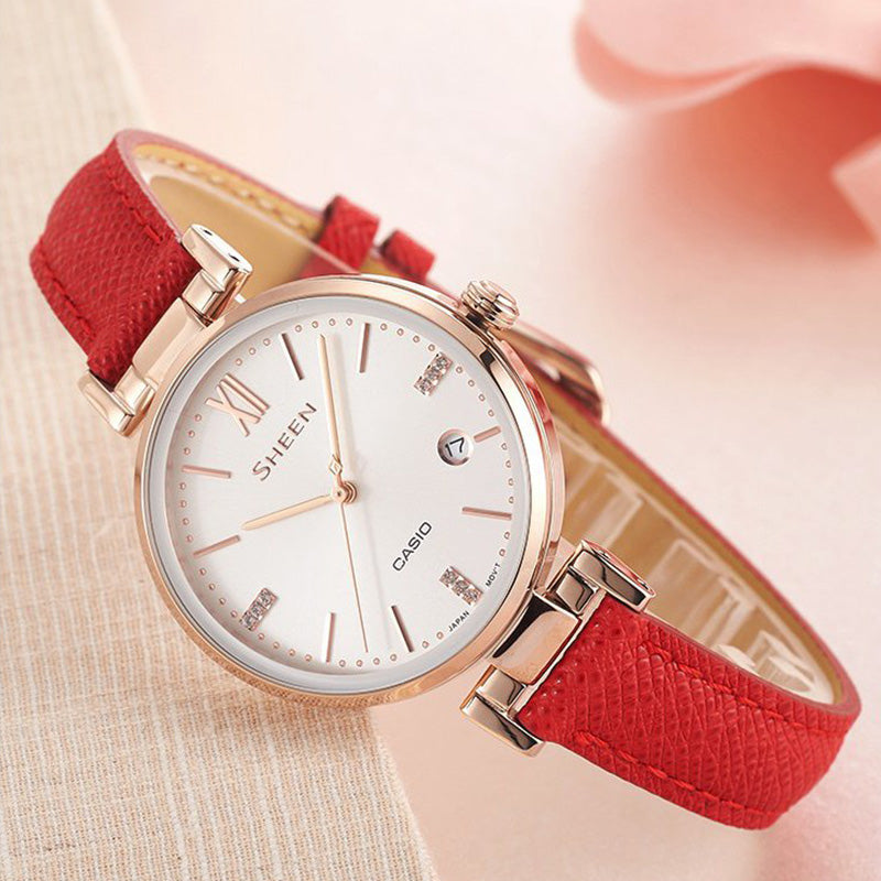 CASIO Waterproof SHEEN Quartz Sapphire Crystal Red Analog SHE-4053CGL-7AUPR