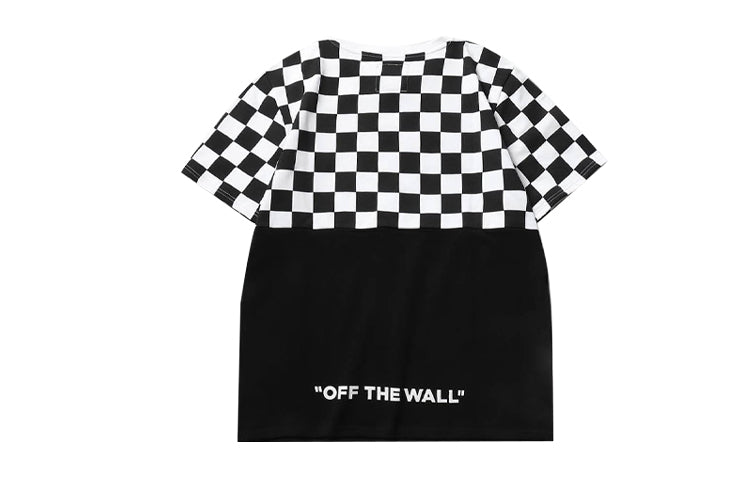 Men's Vans Splicing Short Sleeve Black White Plaid VN0A4P4KJ0Z