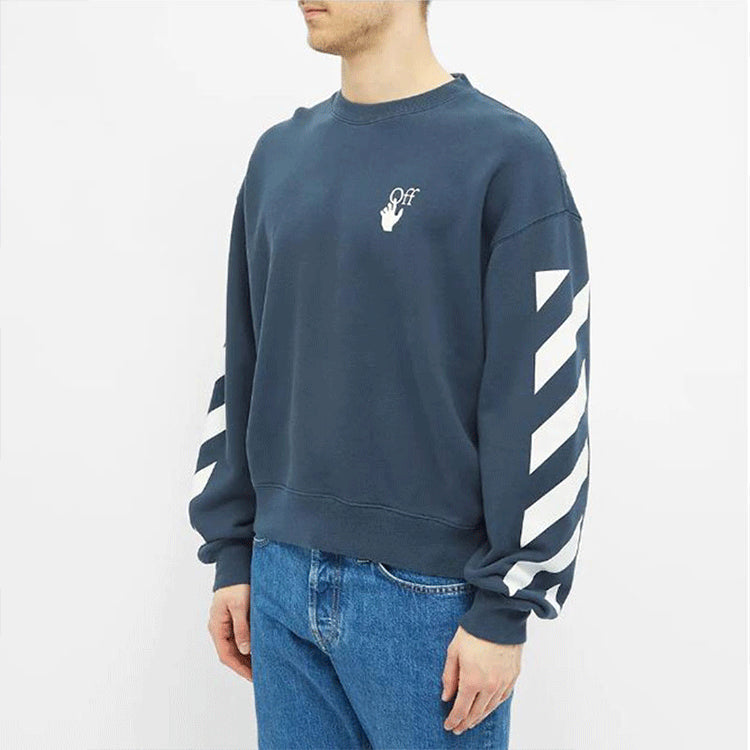 Men's Off-White SS21 Logo Printing Stripe Round Neck Loose Fit Blue 0MBA035F20FLE0034901