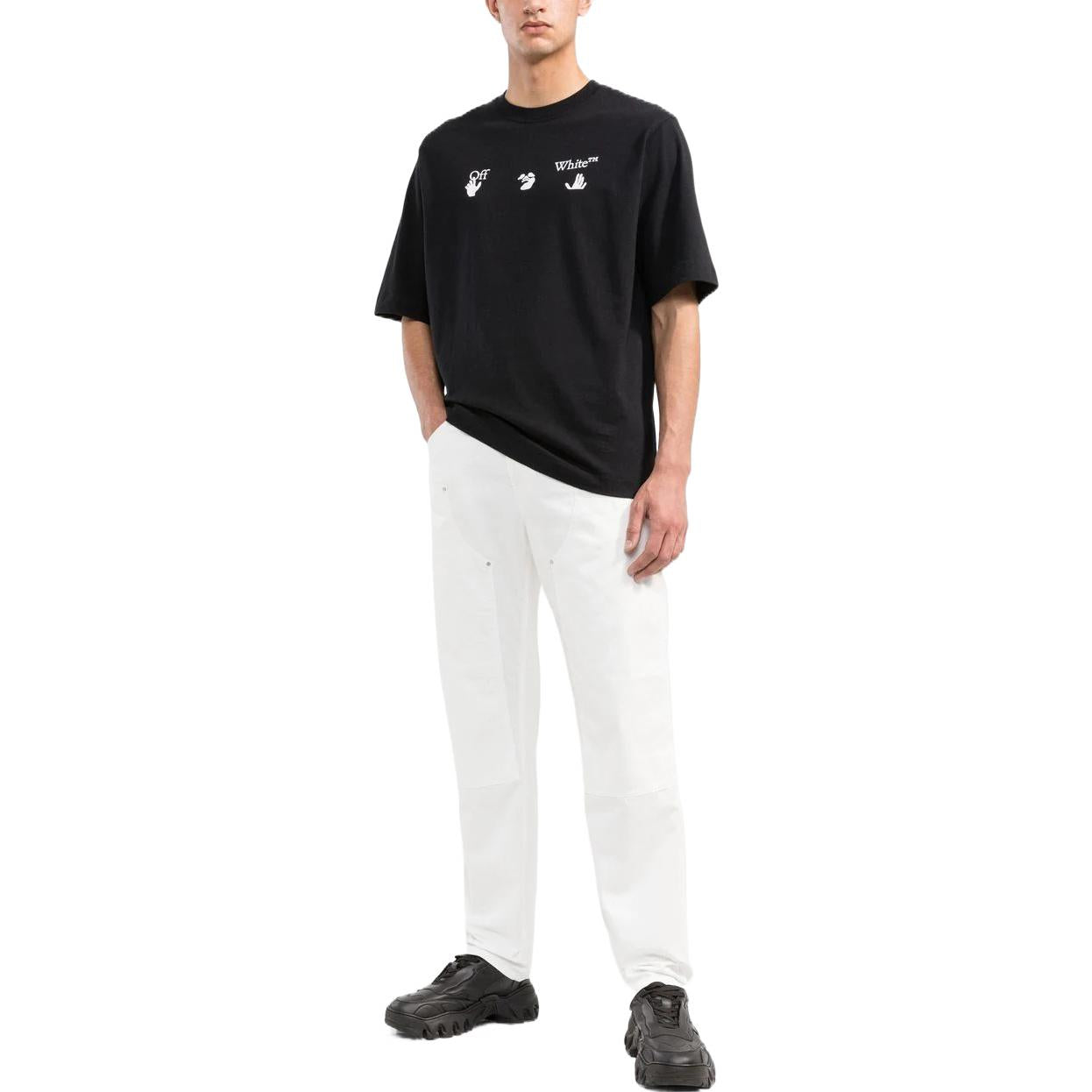 Men's Off-White FW22 Logo Printing Round Neck Short Sleeve Black T-Shirt OMAA119C99JER0031001