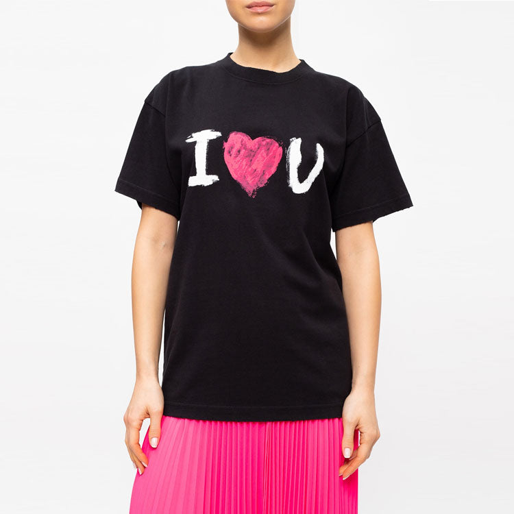 Balenciaga I Love U Printing Short Sleeve Black 612965TJVL51070