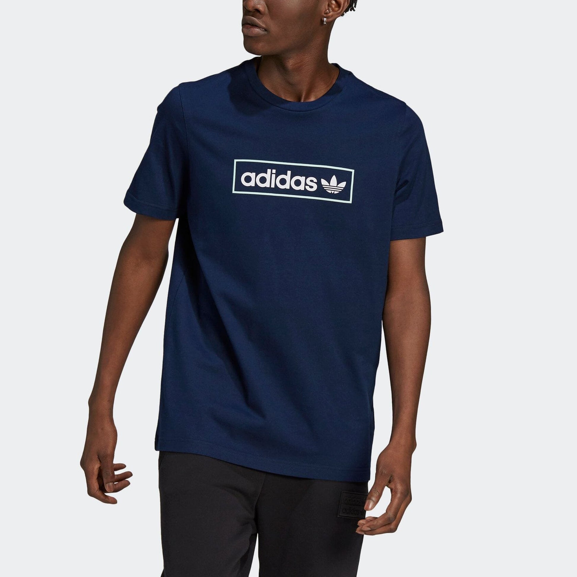 adidas originals MENS Linear Logo Printed Sports Short Sleeve Blue HB1817