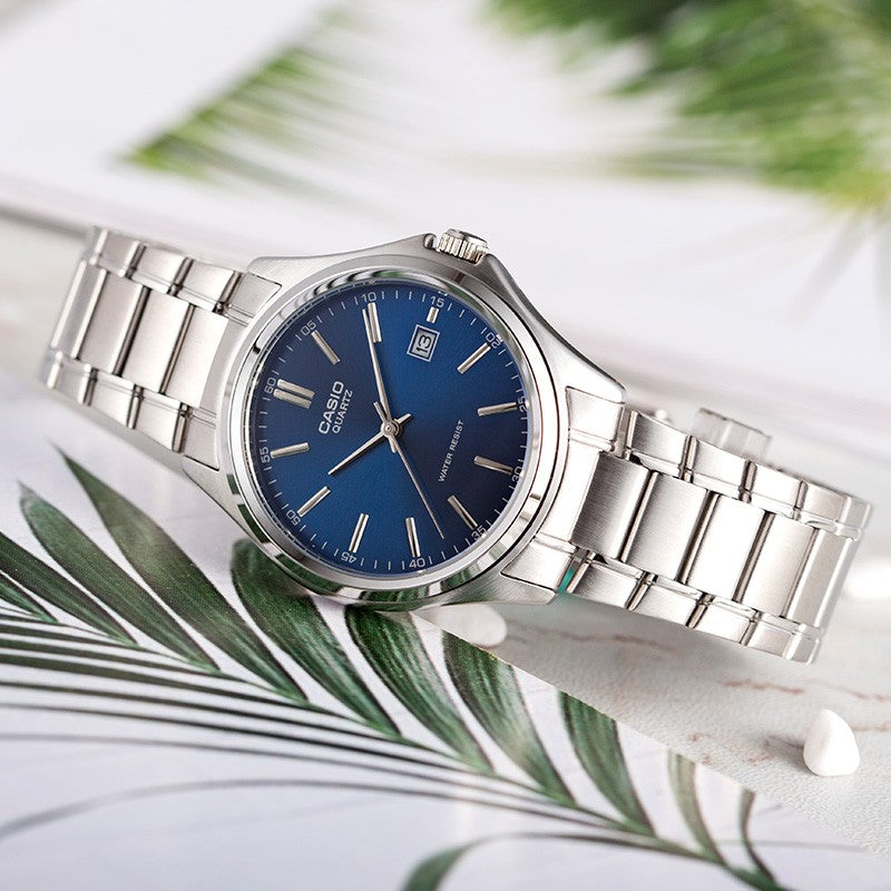 CASIO ENTICER& VINTAGESerieses Silver/Blue Couple Quartz Waterproof Blue Dial Blue Analog MTP-1183A-2A&LTP-1183A-2A