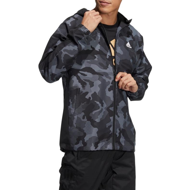 Men's adidas Camouflage Adjustable Hooded Sports Gym Jacket Black HE7450
