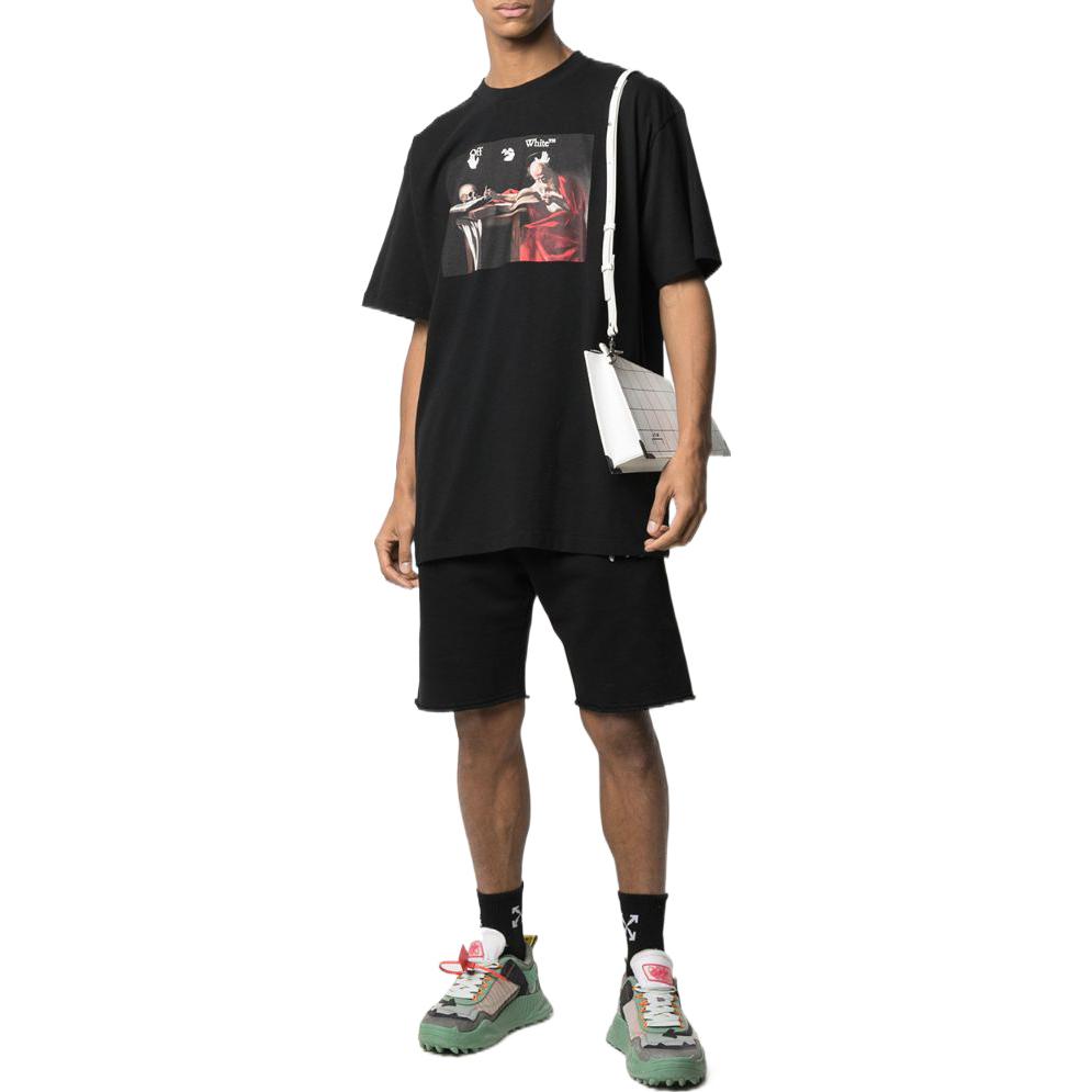 Men's Off-White SS22 Pattern Round Neck Short Sleeve Version Black T-Shirt OMAA038R21JER0031025BLACK