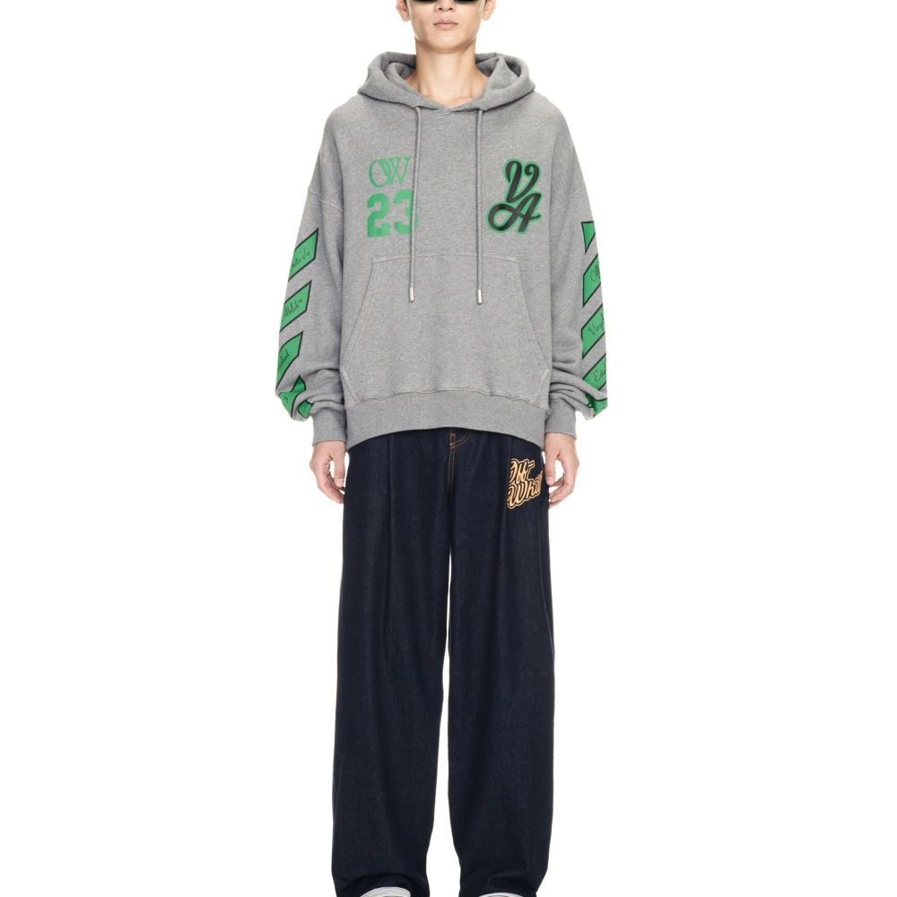 Off-White SS24 Varsity Skate Hoodie 'Melange Grey College Green' OMBB085S24FLE0140655
