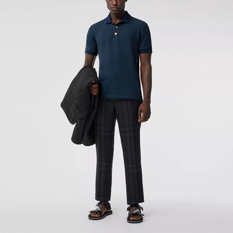 Burberry SS21 Bottons Net Cotton Polo Male Blue 80370941