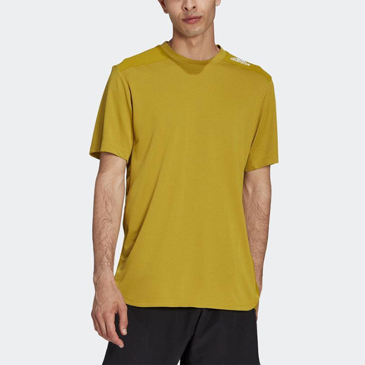 Men's adidas Solid Color Sports Round Neck Short Sleeve Japanese Version Yellow T-Shirt HJ9777