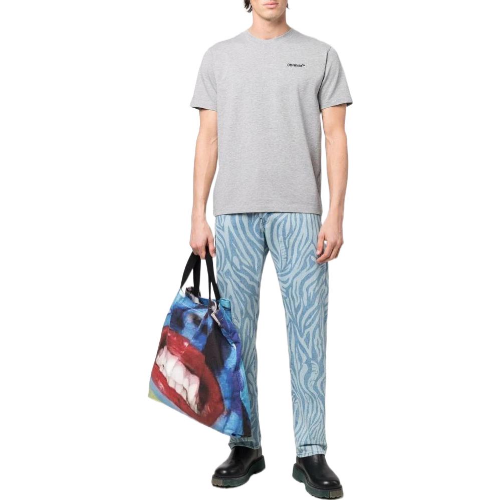 Men's Off-White SS22 Solid Color Logo Printing Round Neck Short Sleeve Gray T-Shirt OMAA027C99JER0090810