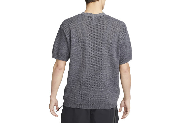 Men's Nike Solid Color Cuff Logo Knit Round Neck Pullover Short Sleeve Gray T-Shirt DM5600-010
