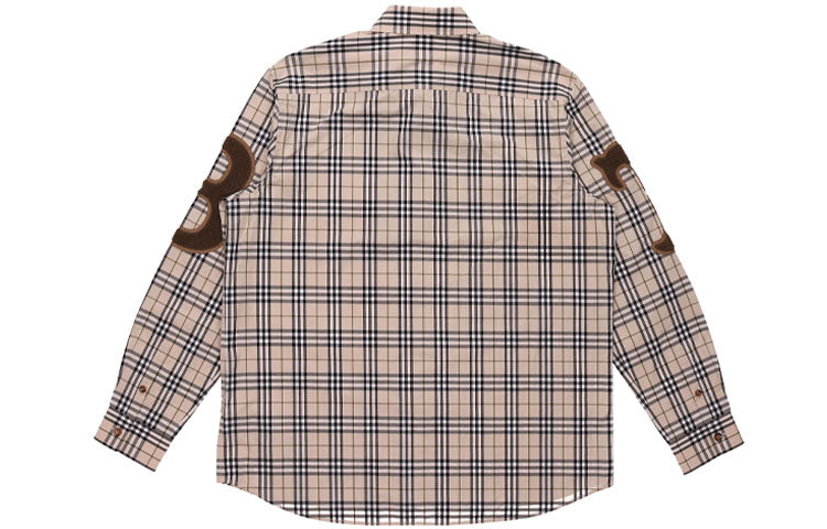 Men's Burberry Alphabet Pattern Vintage Plaid Long Sleeves Shirt Yellow 80423501