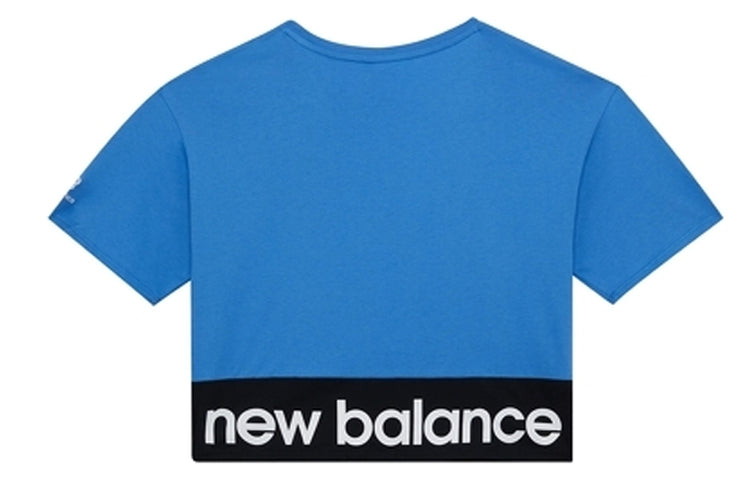 (WMNS) New Balance Logo Embroidered Contrasting Colors Short Sleeve Blue AWT03307-FCB