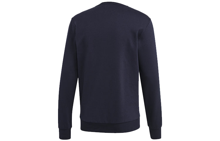 adidas E 3s Crew Fl Logo Casual Sports Fleece Lined Pullover Round Neck Blue EI4901