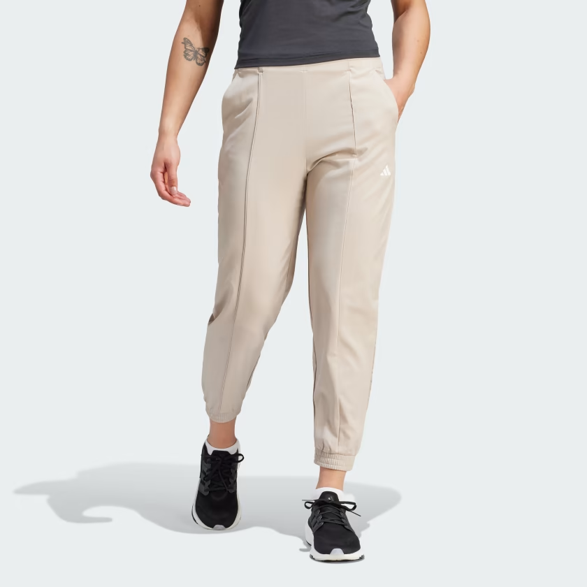 (WMNS) adidas Logo Aeroready Train Essentials Minimal Branding Woven Pants 'beige' IJ5924