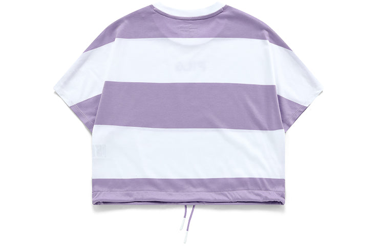 FILA FUSION Contrasting Colors Stripe Loose Round Neck Short Sleeve Lavender T-Shirt T11W135106F-VT