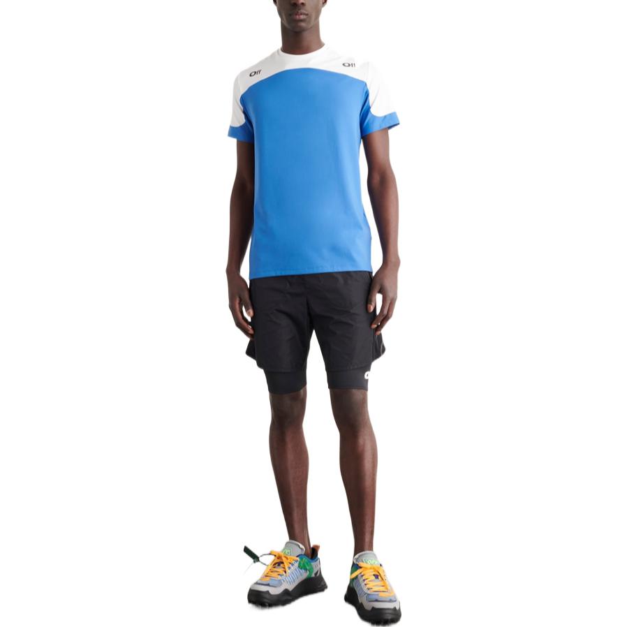 Off-White logo-print Colour Block T-shirt 'Blue White' OMVA037F22FAB0014507