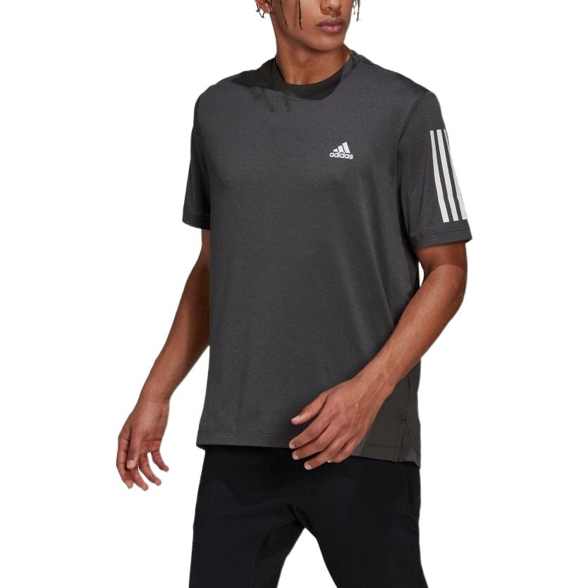 Men's adidas Alphabet Logo Stripe Printing Round Neck Pullover Short Sleeve Gray T-Shirt HD3550