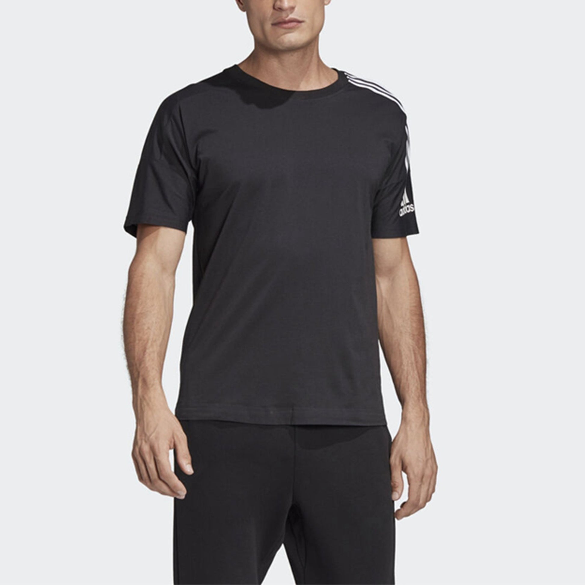 adidas Training Sports Stripe Printing Short Sleeve Black FL3988