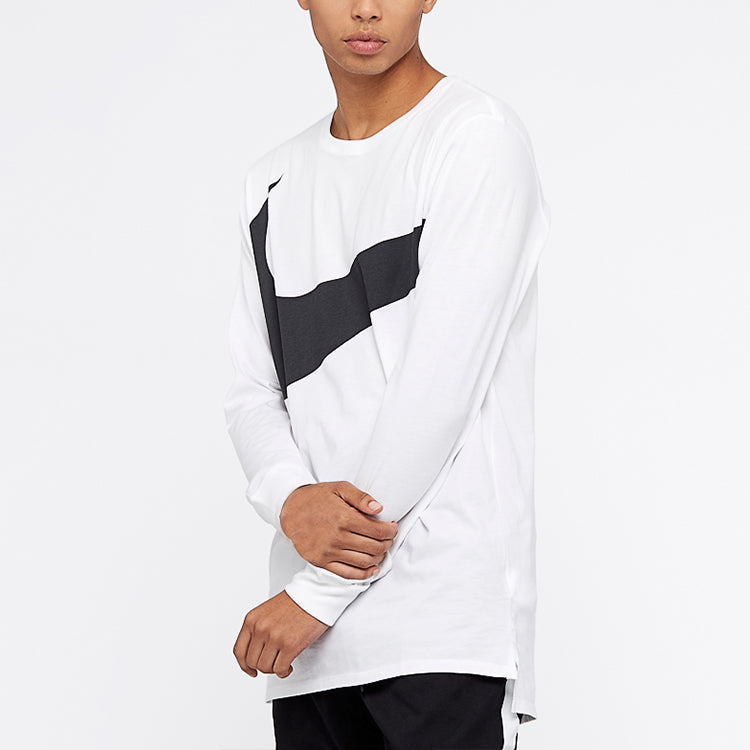 Men's Nike Large Logo Printing Sports Round Neck Long Sleeves White T-Shirt 875715-100