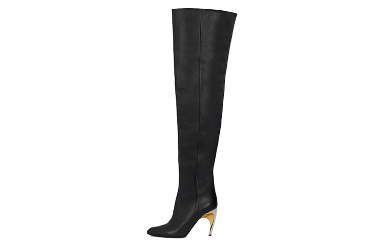 (WMNS) Alexander McQueen Armadillo Thigh-high Boots 'Black Silver' 780672WIEG21399