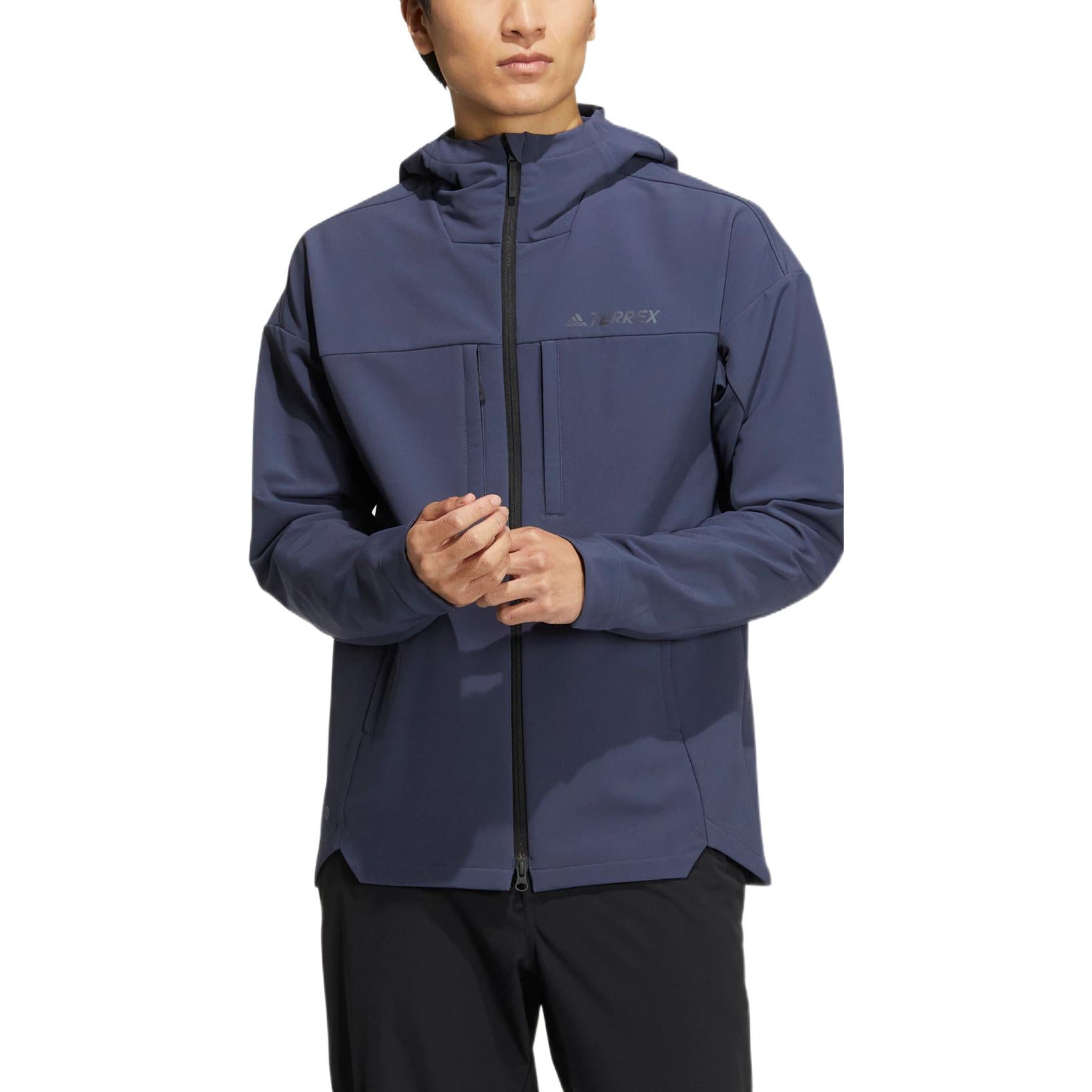 adidas Trav softsh jkt Back Printing Sports Hooded Jacket Navy Blue IC8170
