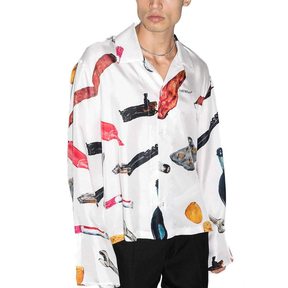 Off-White Pascal Pascal Applique Silk Shirt Men's White OMGA136F20FAB0010110