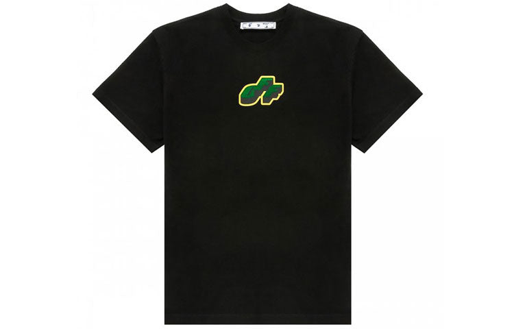 Off-White SS21 Green Arrow Cartoon Short Sleeve Loose Fit Black OMAA038S21JER0111055