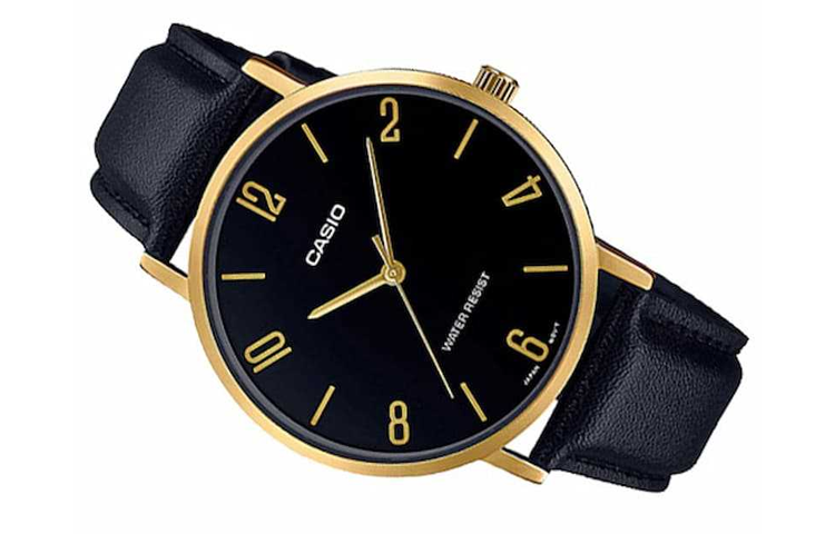 CASIO Quartz Waterproof Mens Black Analog MTP-VT01GL-1B2