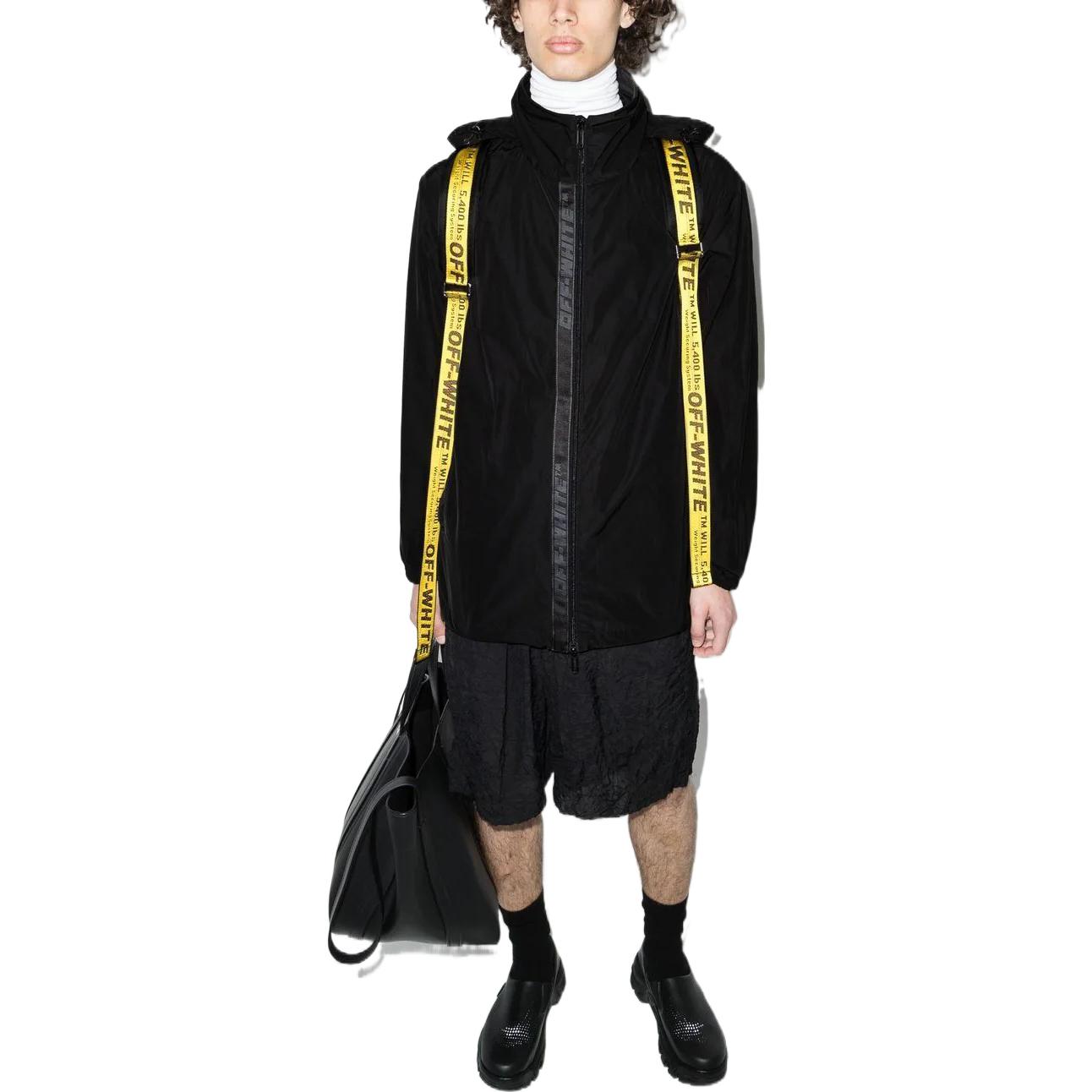 Men's Off-White FW22 Solid Color Logo Webbing Zipper Stand Collar Jacket Black OMEB032C99FAB00110001000