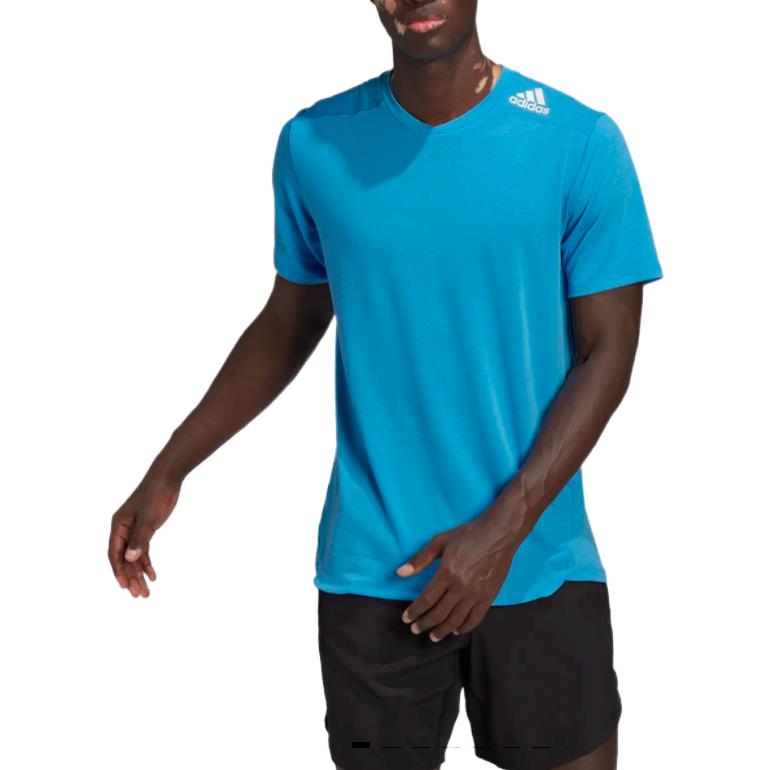 adidas Solid Color Sports Logo Casual Round Neck Short Sleeve Blue HB9201