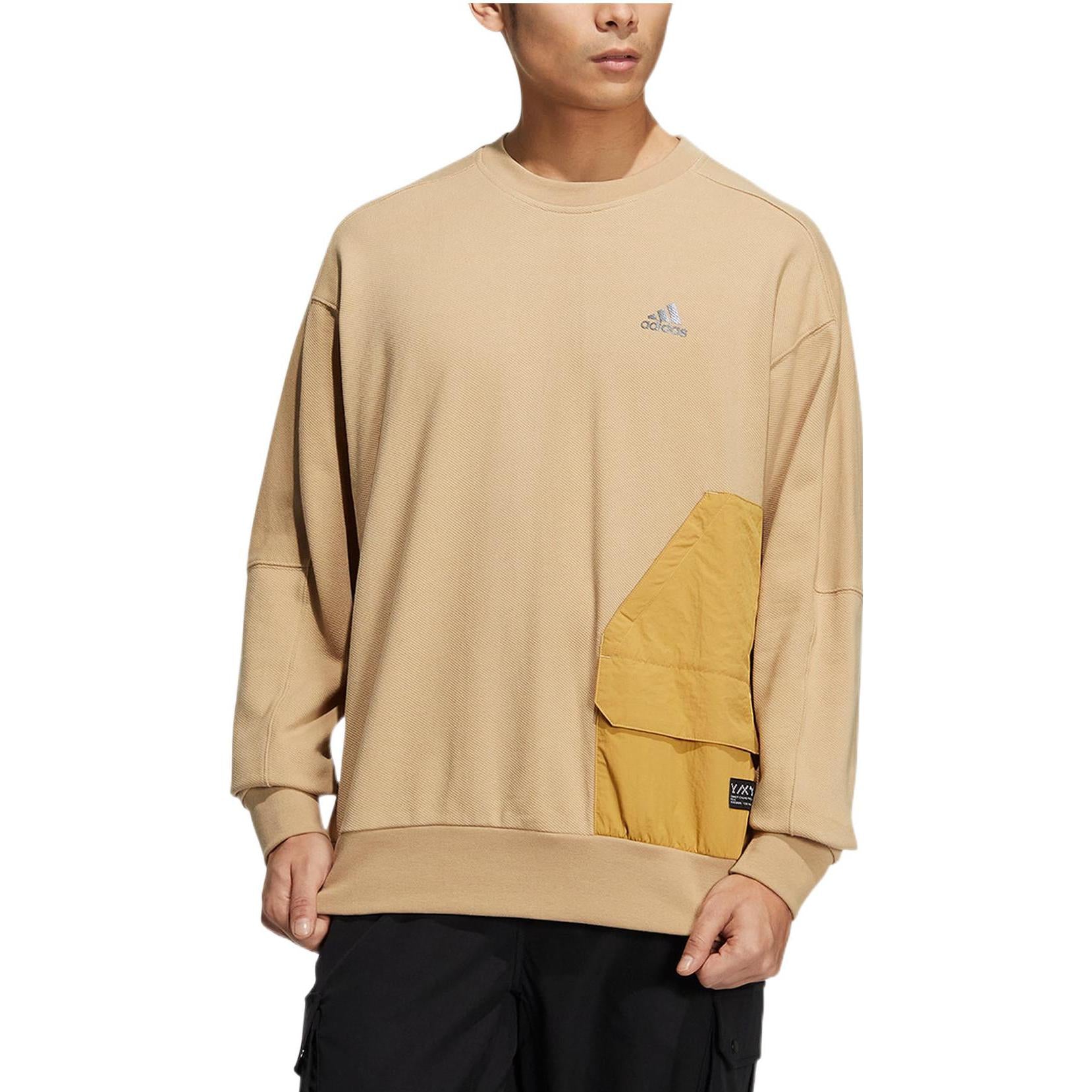 Men's adidas Logo Printing Pattern Splicing Round Neck Long Sleeves Khaki HP1382