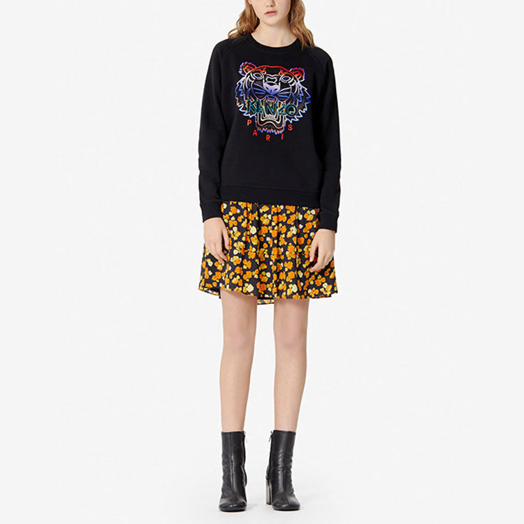 (WMNS) KENZO Tiger Head Embroidered Pure Cotton Casual Long Sleeves Black Hoodie F962SW7154X4-99