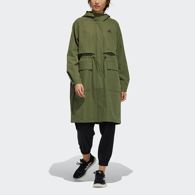 (WMNS) adidas Tech Jkt Long Casual Sports Fleece Lined Hooded Windbreaker Jacket Military Green GP0632