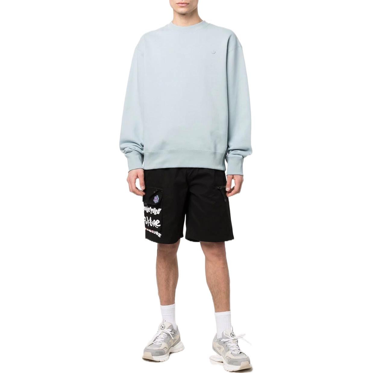 Men's adidas originals Solid Color Logo Embroidered Pullover Round Neck Long Sleeves Blue HC4527