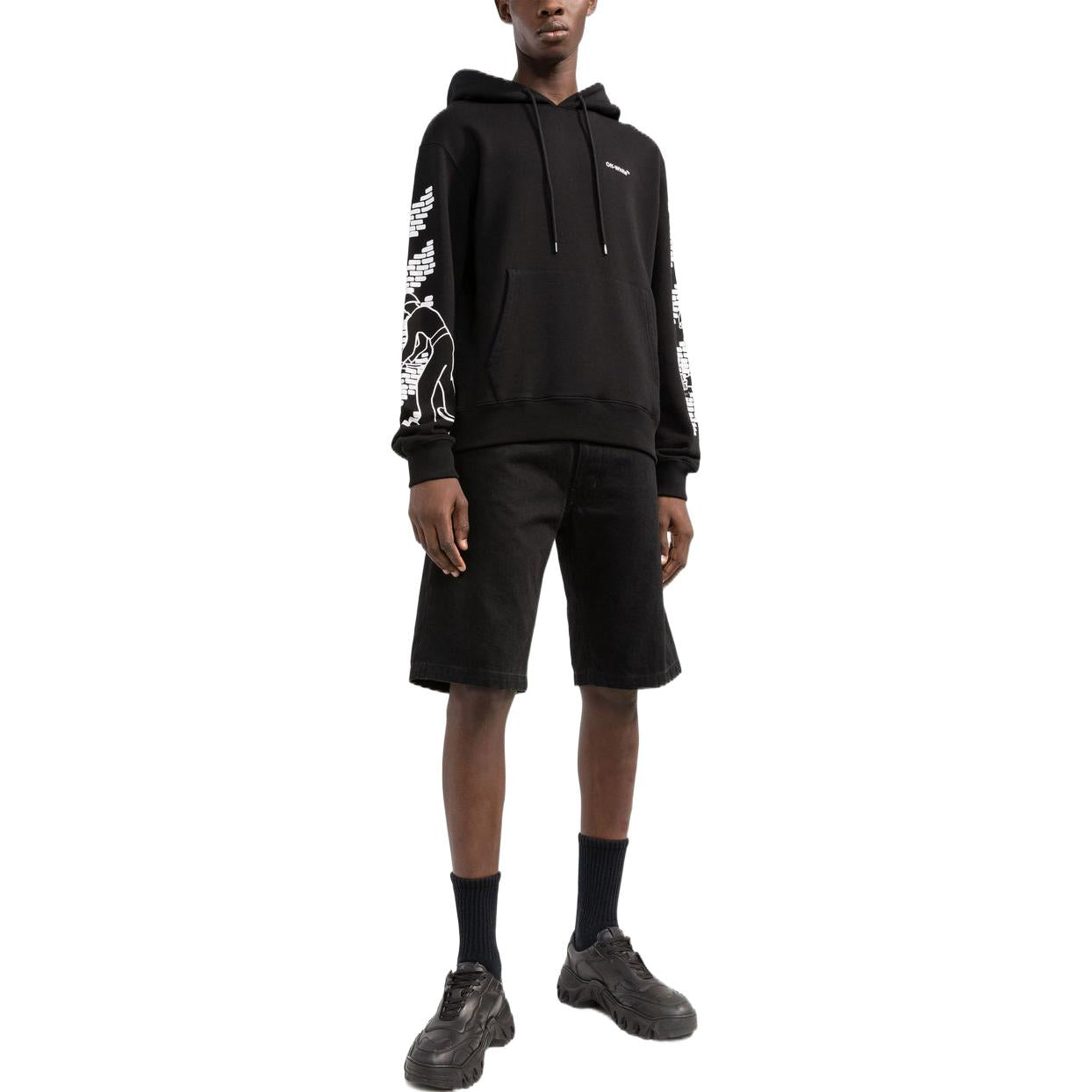 Off-White FW22 Logo Printing Drawstring hooded Long Sleeves Version Black OMBB097F22FLE0071001