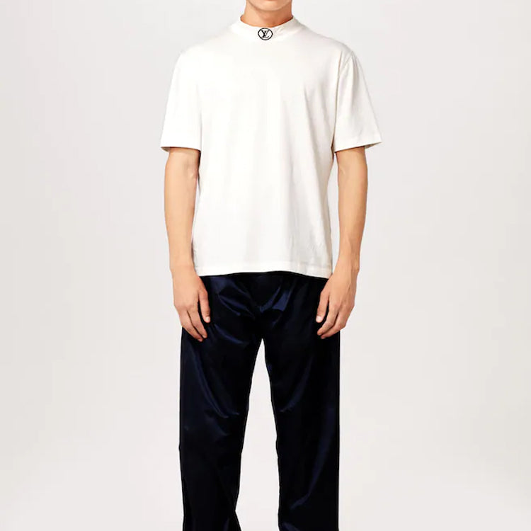 Men's LOUIS VUITTON High Collar Short Sleeve LOGO Short Sleeve White 1A40R7