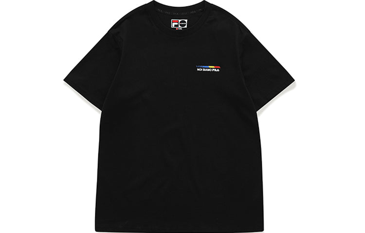 Men's FILA FUSION Alphabet logo Printing Sports Round Neck Short Sleeve Dark Black T-Shirt T11M121102F-BK