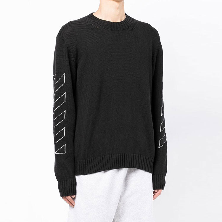 Men's Off-White SS22 Arrow Printing Round Neck Pullover Long Sleeves Wool Sweater Black OMHE087C99KNI0011006