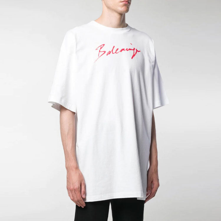 Men's Balenciaga Logo Printing Short Sleeve White 583214TFV639783