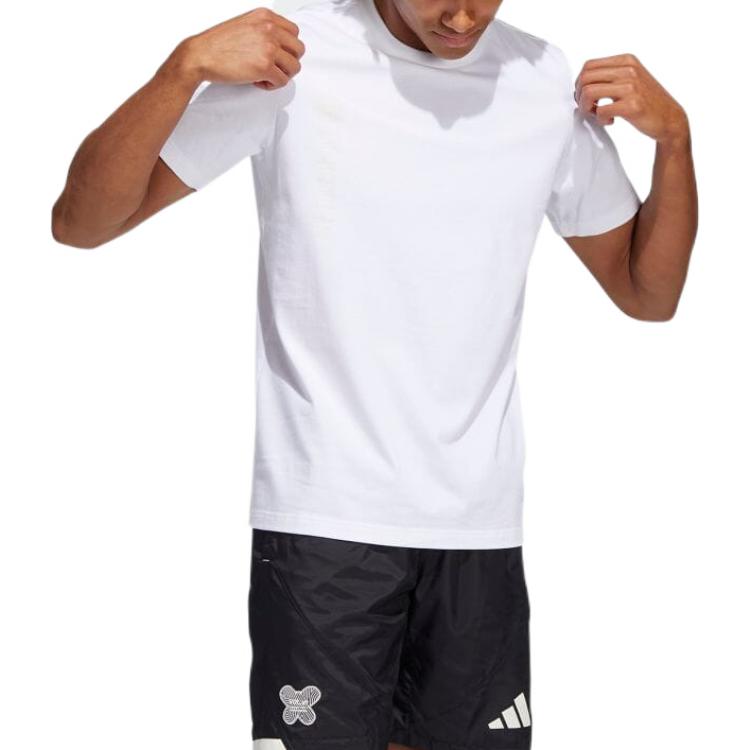 Men's adidas Solid Color Logo Printing Round Neck Sports Pullover Short Sleeve White T-Shirt HG4432