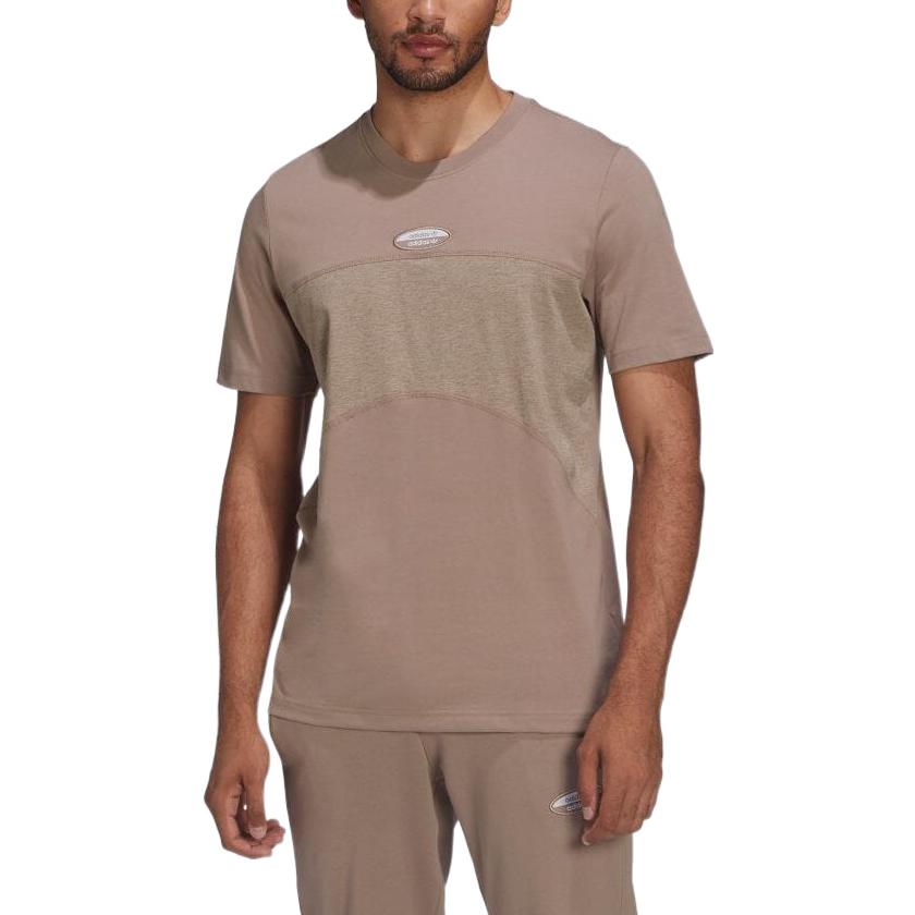 Men's adidas Colorblock Logo Printing Round Neck Short Sleeve Khaki Brown T-Shirt HC9472