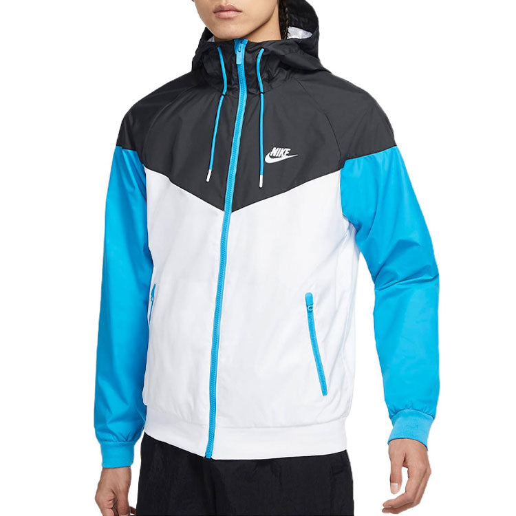 Men's Nike Contrast Color Stitching Sports Hooded Logo Jacket Autumn Blue AT5271-105
